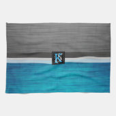 Linge De Cuisine Simple deux tons bleu et gris Initiales Monogramme (Horizontal)