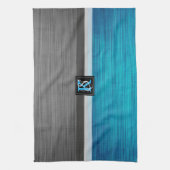 Linge De Cuisine Simple deux tons bleu et gris Initiales Monogramme (Vertical)