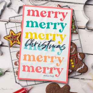 Linge De Cuisine Simple élégante couleur rouge blanc Joyeux Noël