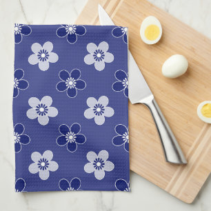 Linge De Cuisine simple floral solide bleu motif rétro petit flowe