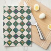 Linge De Cuisine Simple green check with mushrooms (Quart Plié)