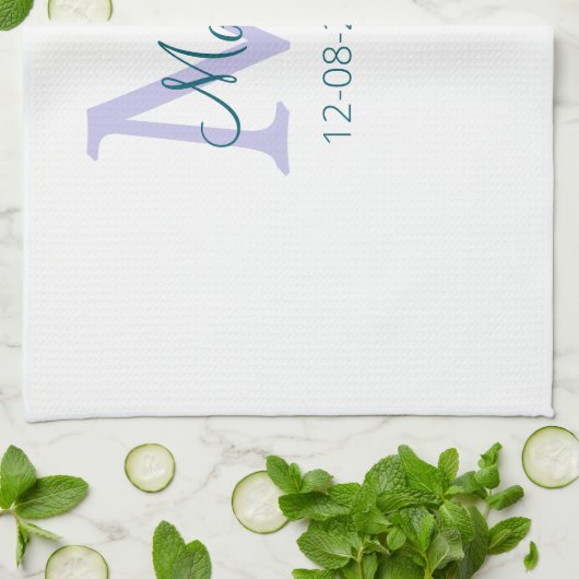 Linge De Cuisine simple minimum ajouter nom monogramme violet vert (Plié)