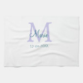 Linge De Cuisine simple minimum ajouter nom monogramme violet vert (Horizontal)