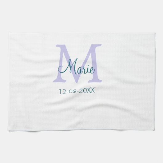 Linge De Cuisine simple minimum ajouter nom monogramme violet vert (Horizontal)