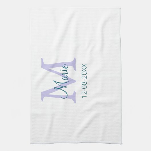 Linge De Cuisine simple minimum ajouter nom monogramme violet vert (Vertical)