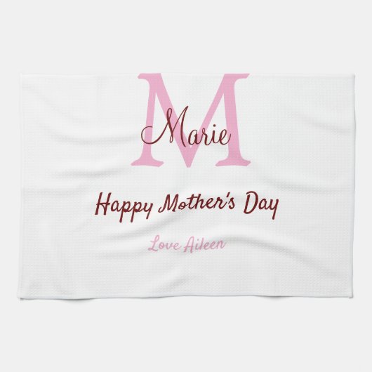 Linge De Cuisine simple minimum de jour mère monogramme nom rose te (Horizontal)