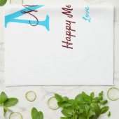 Linge De Cuisine simple minimum jour mère bleu monogramme rose nom (Plié)