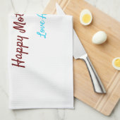 Linge De Cuisine simple minimum jour mère bleu monogramme rose nom (Quart Plié)