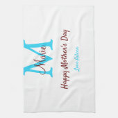 Linge De Cuisine simple minimum jour mère bleu monogramme rose nom (Vertical)