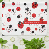 Linge De Cuisine Simple Motif Ladybug rouge, noir et blanc (Plié)