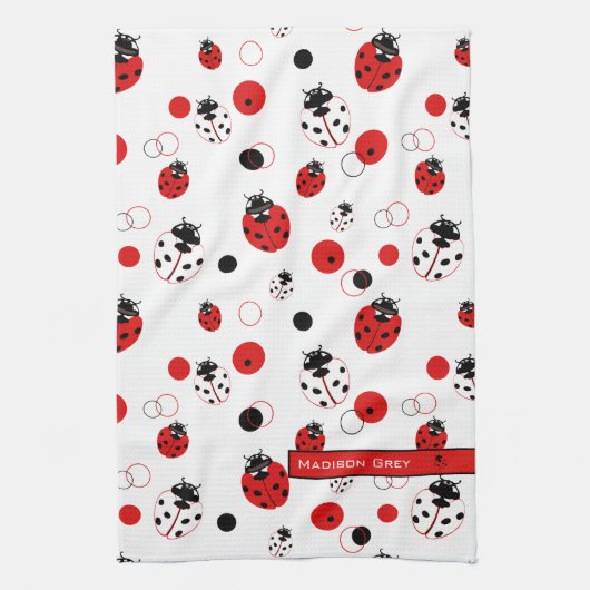 Linge De Cuisine Simple Motif Ladybug rouge, noir et blanc (Vertical)