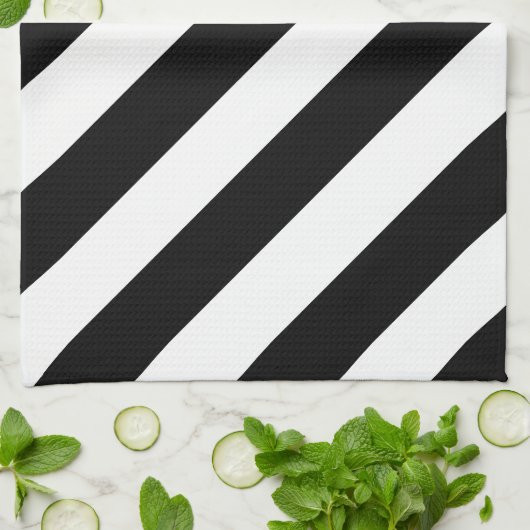 Linge De Cuisine Simples rayures noir et blanc | (Plié)
