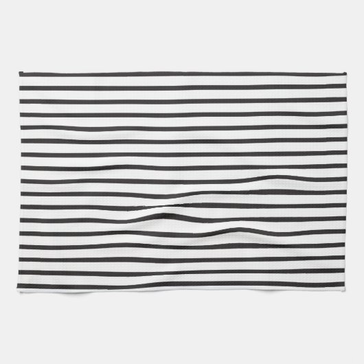 Linge De Cuisine Simples rayures noires et blanches (Horizontal)
