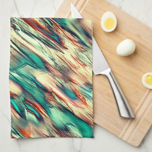 Linge De Cuisine Simulation rocheuse ou stalagmite en vert à sépia (Quart Plié)