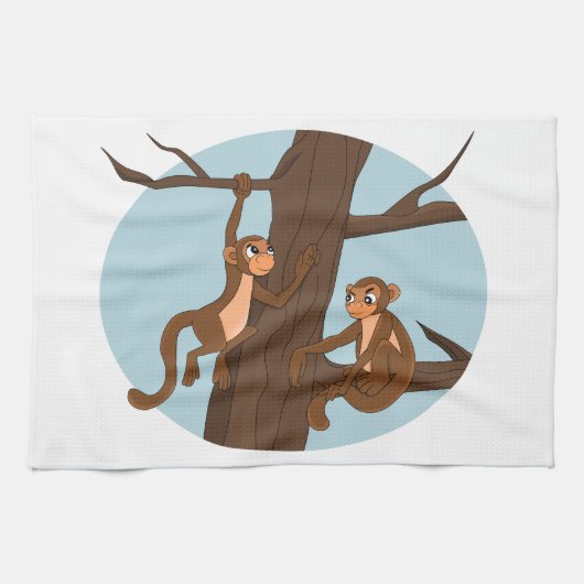 Linge De Cuisine Singes escalade l'arbre dessin animé (Horizontal)