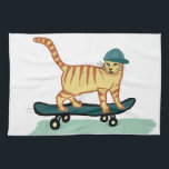 Linge De Cuisine Skate Tabby Cat<br><div class="desc">VÉRIFIEZ MEOWT ! Décorez votre cuisine avec cette serviette de chat amusante. Fait un grand ménage ou cadeau d'anniversaire pour cet amoureux des chats dans votre vie! Ou le skateboarder ! Customisez-le avec votre propre texte si vous voulez. Consultez mon magasin pour trouver des trucs plus assortis comme des tasses...</div>