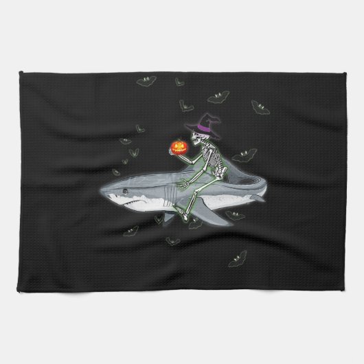 Linge De Cuisine Skeleton équitation requin - Drôle cadeau Hallowee (Horizontal)