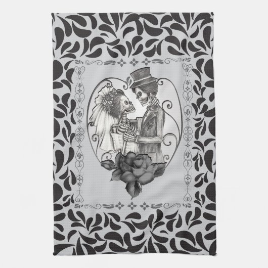 Linge De Cuisine Skeleton Love Couple Mariage Danse (Vertical)