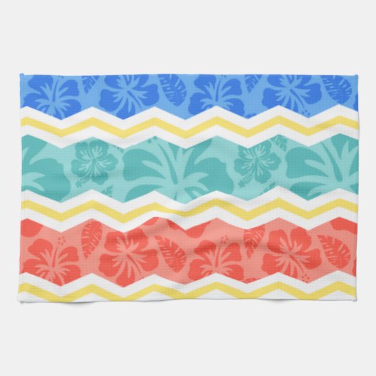 Linge De Cuisine Sky Blue, Coral Rose et Yellow Tropical Motif (Horizontal)