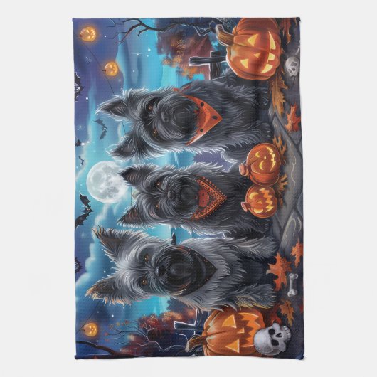 Linge De Cuisine Skye Terrier Halloween Éffrayant (Vertical)