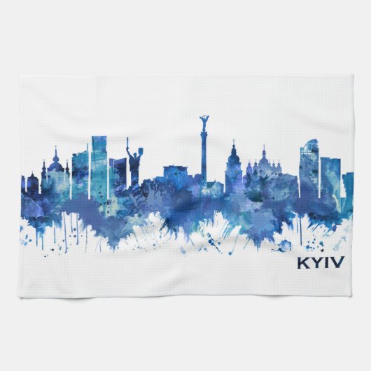 Linge De Cuisine Skyline bleu Kiev Ukraine (Horizontal)
