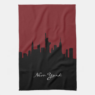 Linge De Cuisine Skyline de New York Rouge foncé