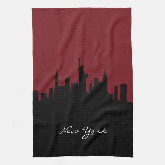 Linge De Cuisine Skyline de New York| Rouge foncé (Vertical)