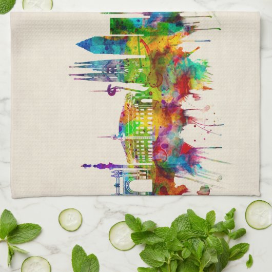 Linge De Cuisine Skyline Espagne de Barcelone (Plié)