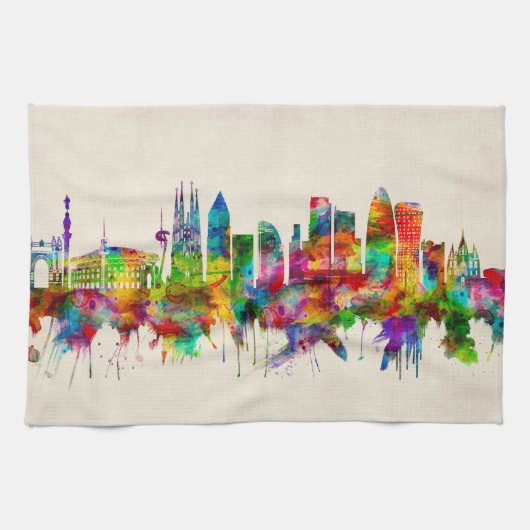 Linge De Cuisine Skyline Espagne de Barcelone (Horizontal)