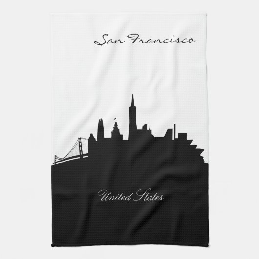 Linge De Cuisine Skyline San Francisco noir et blanc (Vertical)