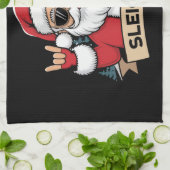 Linge De Cuisine Sleigher de Noël Père Noël Rock Rocker de Noël (Plié)