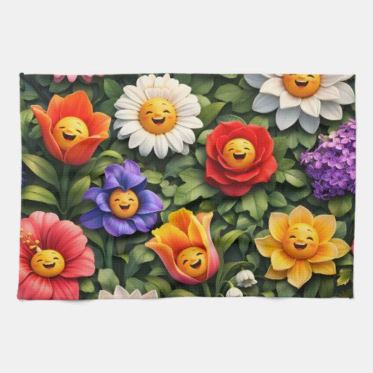 Linge De Cuisine Smiling meow whimsical happy flower tea (Horizontal)