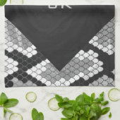 Linge De Cuisine Snakeskin Gris, blanc et noir Monogramme (Plié)