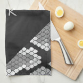 Linge De Cuisine Snakeskin Gris, blanc et noir Monogramme (Quart Plié)