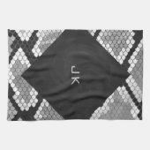 Linge De Cuisine Snakeskin Gris, blanc et noir Monogramme (Horizontal)