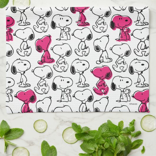 Linge De Cuisine Snoopy Black & Magenta Motif (Plié)