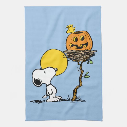 Linge De Cuisine Snoopy & Bois Nid Avec Jack O'Lantern (Vertical)