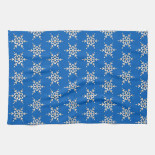 Linge De Cuisine Snowflakes, cristaux d'argent sur le bleu cobalt