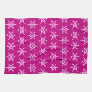 Linge De Cuisine Snowflakes, cristaux rose pâle sur magenta