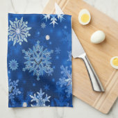 Linge De Cuisine Snowflakes de Noël Bleu et argent (Quart Plié)