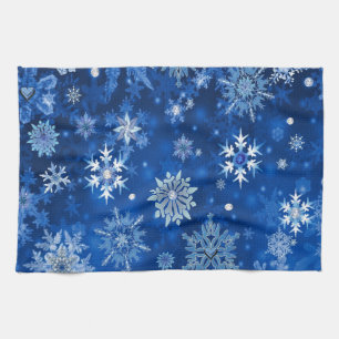 Linge De Cuisine Snowflakes de Noël Bleu et argent
