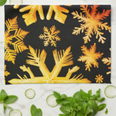 Linge De Cuisine Snowflakes dorés et couleur arrière - plan noire (Plié)