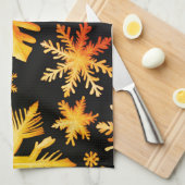 Linge De Cuisine Snowflakes dorés et couleur arrière - plan noire (Quart Plié)