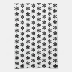Linge De Cuisine Snowflakes Ikat - Blanc et noir