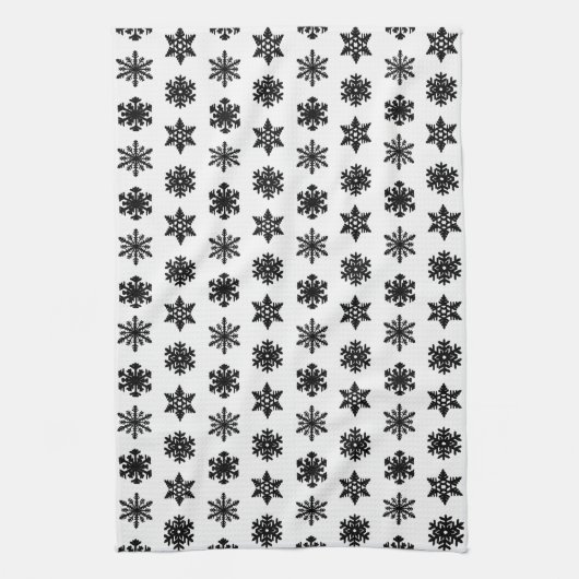 Linge De Cuisine Snowflakes Ikat - Blanc et noir (Vertical)