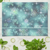 Linge De Cuisine Snowflakes le plus beau Motif ID Turquoise846 (Plié)