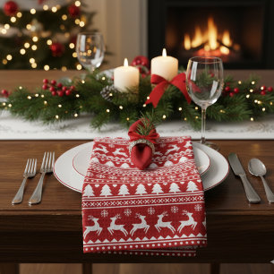 Linge De Cuisine Snowflakes rouge et blanc de rennes de Noël classi