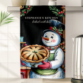 Linge De Cuisine Snowman avec tarte Noël personnalisé