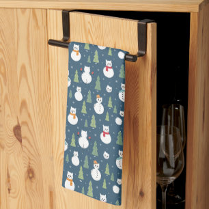 Linge De Cuisine Snowman Cats Motif de vacances