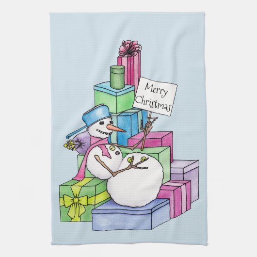 Linge De Cuisine Snowman chahut sur les cadeaux (Vertical)